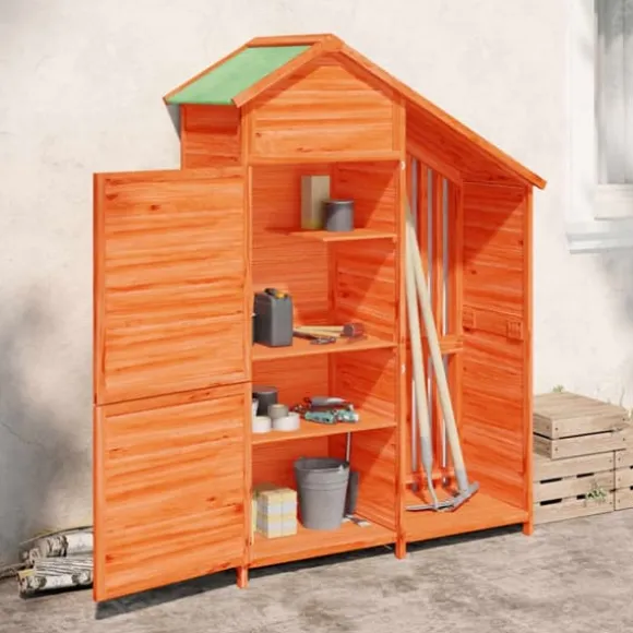The Living Store redskabsskur til haven 120x53,5x170 cm massivt fyrretræ brun - Skure & Redskabsskure