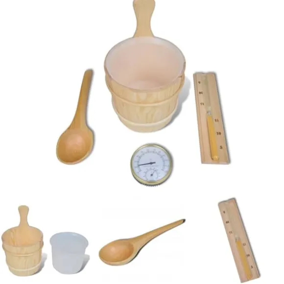 The Living Store saunatilbehør 5 dele spand ske timeglas termohygrometer - Saunatilbehør