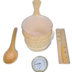 The Living Store saunatilbehør 5 dele spand ske timeglas termohygrometer - Saunatilbehør