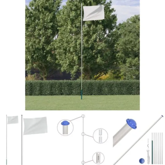 The Living Store sektionsinddelt flagstang 6,23 m aluminium sølvfarvet - Flag & vimpler