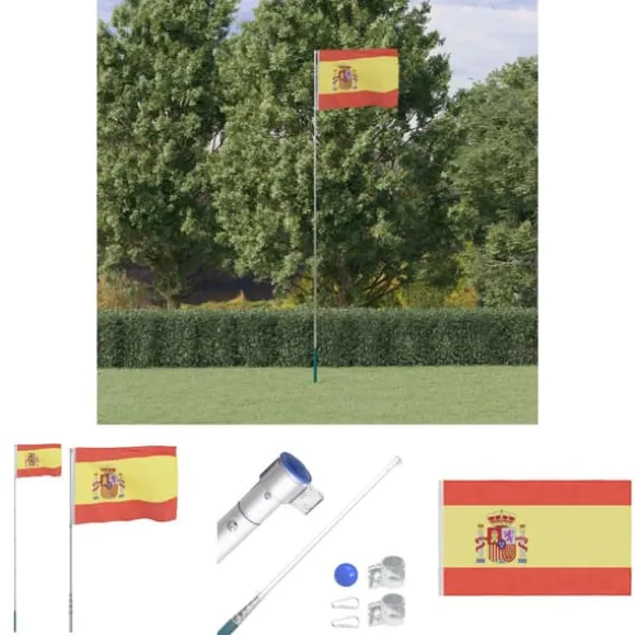 The Living Store Spanien flag og flagstang 5,55 m aluminium - Flag & vimpler
