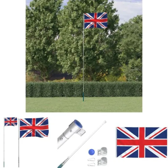 The Living Store Storbritannien flag og flagstang 5,55 m aluminium - Flag & vimpler