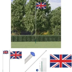 The Living Store Storbritannien flag og flagstang 6,23 m aluminium - Flag & vimpler