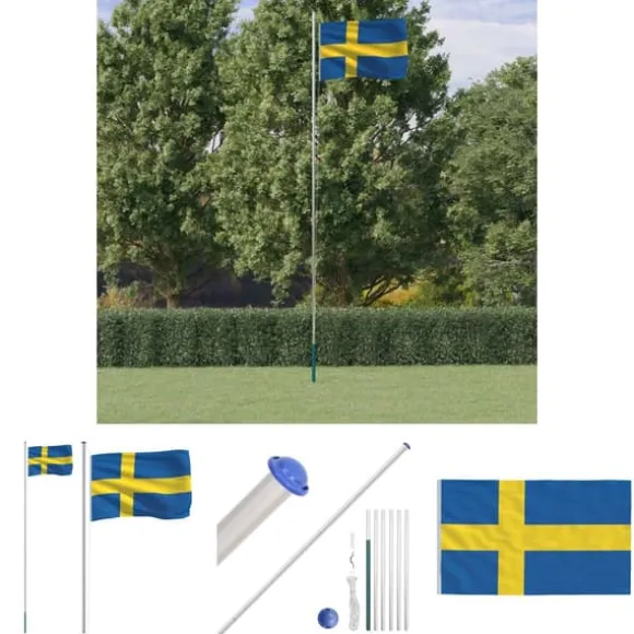 The Living Store Sverige flag og flagstang 6,23 m aluminium - Flag & vimpler