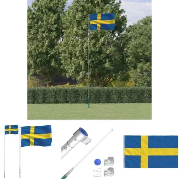 The Living Store Sverige flag og flagstang 5,55 m aluminium - Flag & vimpler