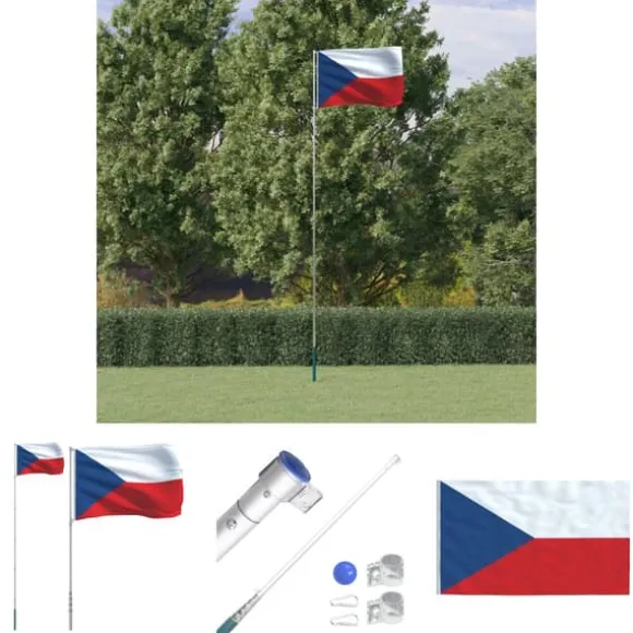 The Living Store Tjekkiet flag og flagstang 5,55 m aluminium - Flag & vimpler