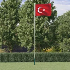 The Living Store Tyrkiet flag og flagstang 6,23 m aluminium - Flag & vimpler
