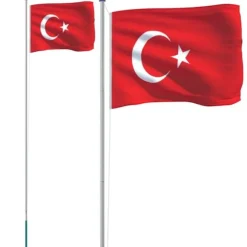 The Living Store Tyrkiet flag og flagstang 6,23 m aluminium - Flag & vimpler