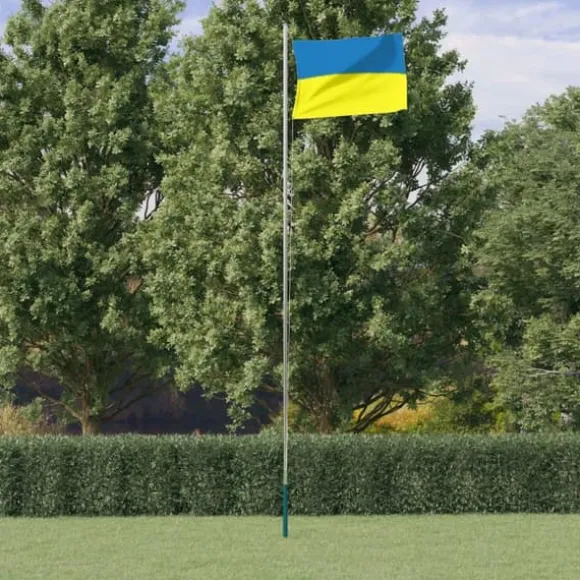 The Living Store Ukraine flag og flagstang 6,23 m aluminium - Flag & vimpler