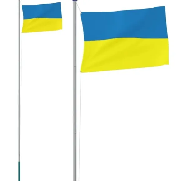 The Living Store Ukraine flag og flagstang 6,23 m aluminium - Flag & vimpler