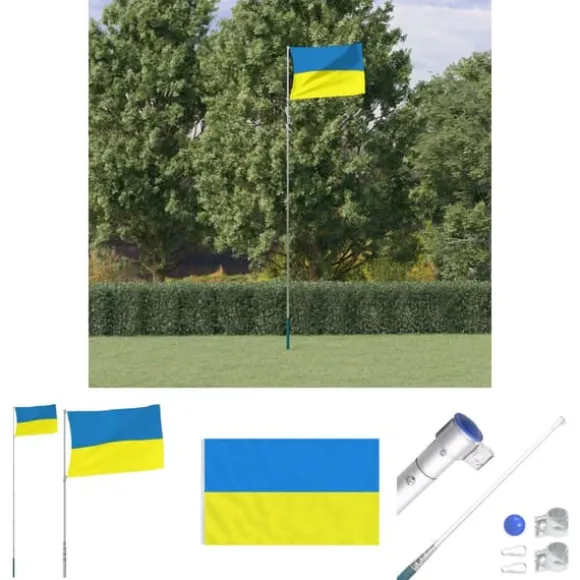 The Living Store Ukraine flag og flagstang 5,55 m aluminium - Flag & vimpler