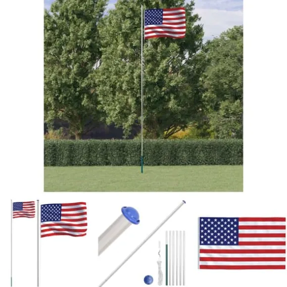 The Living Store USA flag og flagstang 6,23 m aluminium - Flag & vimpler