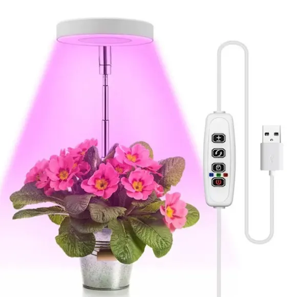 3,5-tommers hvidt varmt lys 5W justerbar plantelys med USB og timer