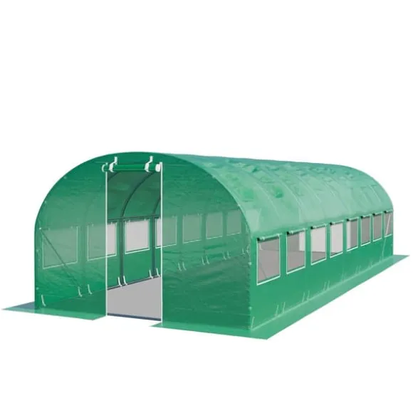 TOOLPORT Tunneldrivhus Drivhus 4x8m stabilt & holdbart med vindue - 180 g/m² tyk PE-presenning grøn transparent
