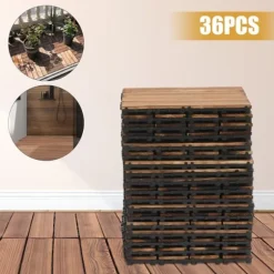 Træ Interlocking Patio Dækfliser, 12x12 tommer, 36 PCS, Plade Tykkelse 8,66 mm, Maksimal Bæreevne 3T, Vandtæt