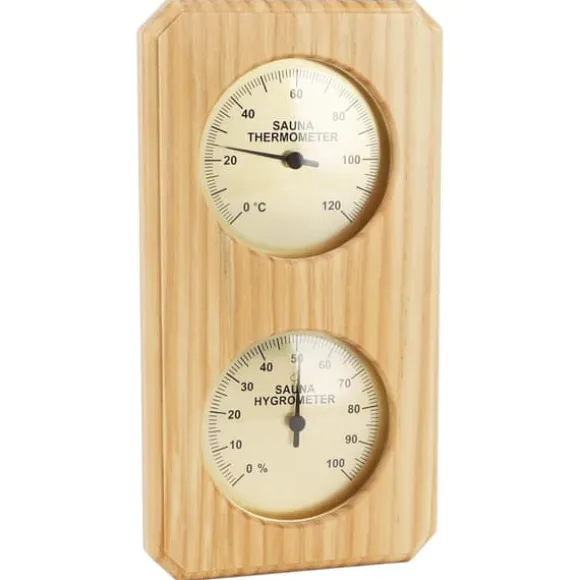Træ Sauna Termometer Hygrometer Forgyldt 0 til 120 Grader Celsius 0 til 100 Luftfugtighed Sauna Termometer til Indendørs Brug