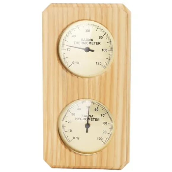 Træ Sauna Termometer Hygrometer Forgyldt 0 til 120 Grader Celsius 0 til 100 Luftfugtighed Sauna Termometer til Indendørs Brug