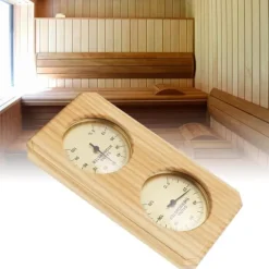 Træ Sauna Termometer Hygrometer Forgyldt 0 til 120 Grader Celsius 0 til 100 Luftfugtighed Sauna Termometer til Indendørs Brug