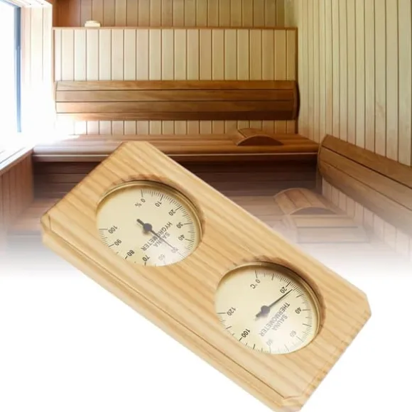 Træ Sauna Termometer Hygrometer Forgyldt 0 til 120 Grader Celsius 0 til 100 Luftfugtighed Sauna Termometer til Indendørs Brug