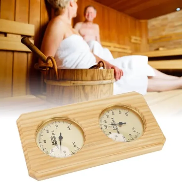 Træ Sauna Termometer Hygrometer Forgyldt 0 til 120 Grader Celsius 0 til 100 Luftfugtighed Sauna Termometer til Indendørs Brug