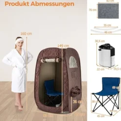 Transportabel dampsauna, 89x89x149 cm, Brun