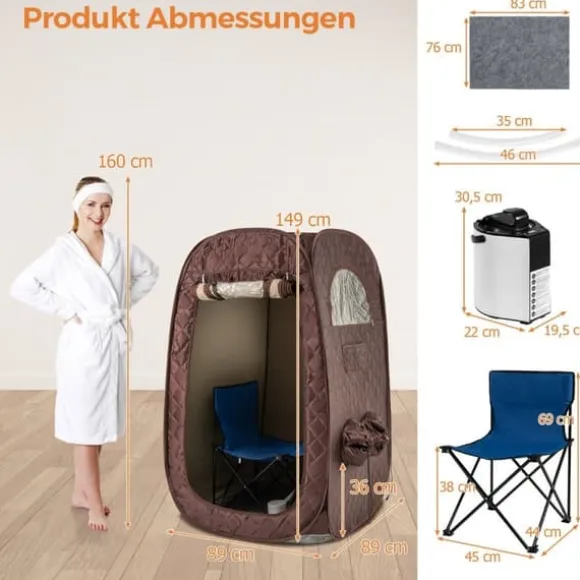 Transportabel dampsauna, 89x89x149 cm, Brun