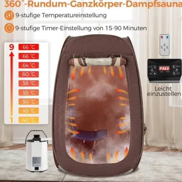 Transportabel dampsauna, 89x89x149 cm, Brun