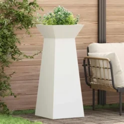 Trapezoidal Plantekasse i Stål - Moderne Design | Farve: Hvid | Størrelse: 40x40x100 cm