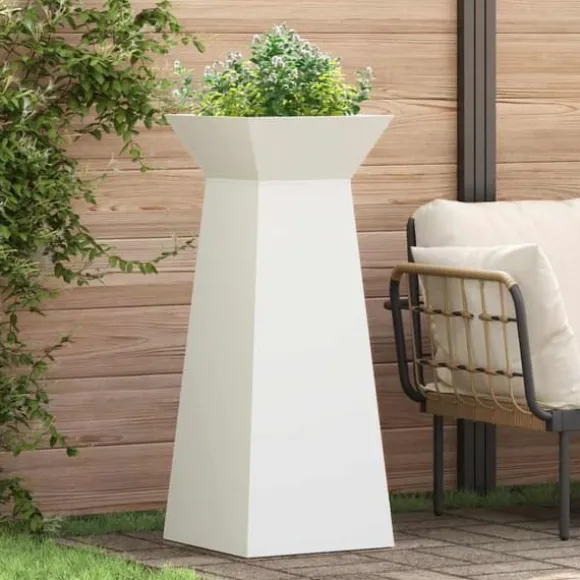Trapezoidal Plantekasse i Stål - Moderne Design | Farve: Hvid | Størrelse: 40x40x100 cm