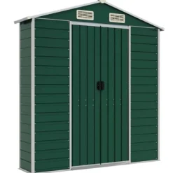 Trädgårdsskjul i galvaniserat stål - Utomhusförvaring | Färg: Grön | Storlek: 191x640x198 cm