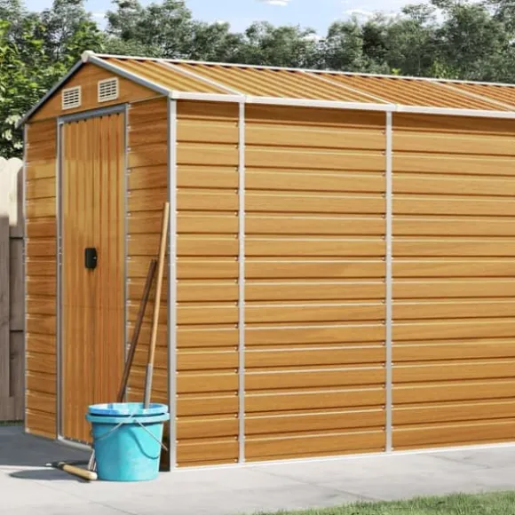 Trädgårdsskjul i galvaniserat stål - Robust utomhusförvaring | Färg: Ljusbrun | Storlek: 191x725x198 cm