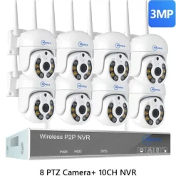 Trådløst CCTV-system, AI-detektion, To-vejs lyd,10CH 3MP Med 8 PTZ, Ingen