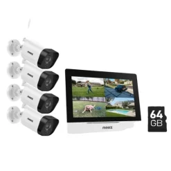 Trådløst CCTV-system, 7-tommer berøringsskærm, tovejskommunikation,5MP 4PCS Kamera 64G