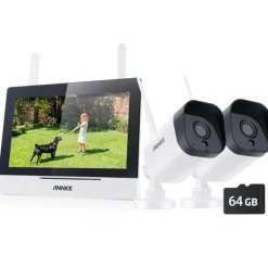 Trådløst CCTV-system, 7-tommer berøringsskærm, tovejskommunikation,3MP 2PCS Kamera 64G