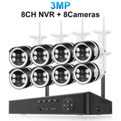 Trådløst CCTV-system, To-vejs lyd, Vandtæt, 1T, 8CH NVR 8 stk Cam 3MP