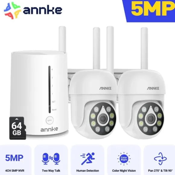 Trådløst Sikkerhedskamera, 5MP Opløsning, Nattesynsfunktion,I51CP 2Pcs med 64G