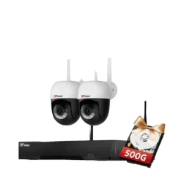 Trådløst sikkerhedskamerasystem, intelligent nattevision, tovejskommunikation,500g, 1xNVR 2x5MP PTZ Kamera, EU Stik