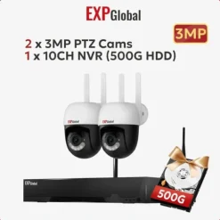 Trådløst sikkerhedskamerasystem, intelligent nattevision, tovejskommunikation,500g, EU Stik, 1xNVR 2x3MP PTZ Cam