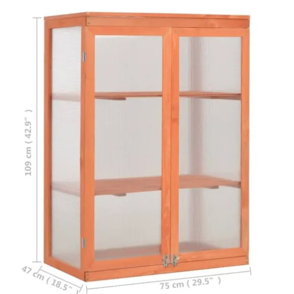 Trædrivhus med 2 hylder | 75x47x109 cm | Materiale: PC-plade & træ