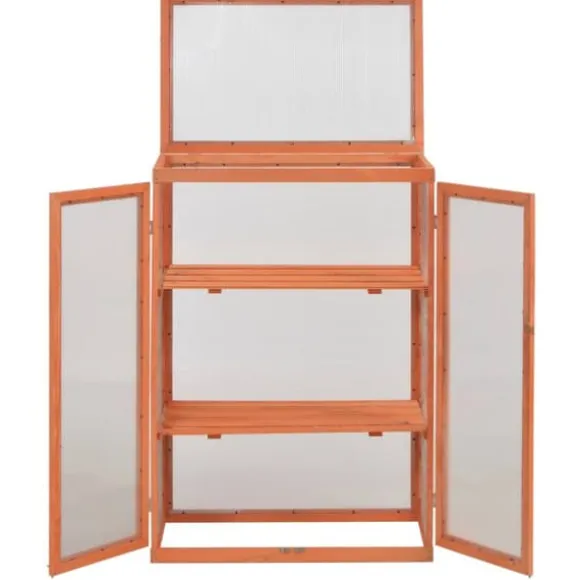 Trædrivhus med 2 hylder | 75x47x109 cm | Materiale: PC-plade & træ