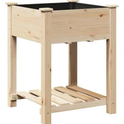 Træholdig havekasse med hylde - Blomsterkrukke | Farve: Beige | Størrelse: 60.5x60x76.5 cm