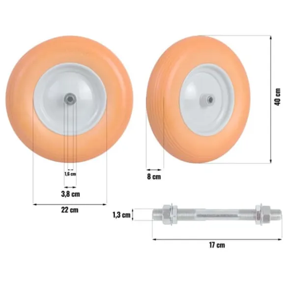 Trillebørhjul tubeless 4,00-8 - diameter 40 cm - Orange/Hvid