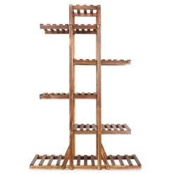 Træplanteholder, 6 niveauer, solid fyrretræ,90 x 131 x 25cm, Brun