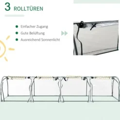 Tunneldrivhus 395x100x80 cm, 4 lynlåsvinduer, stålramme, transparent dug