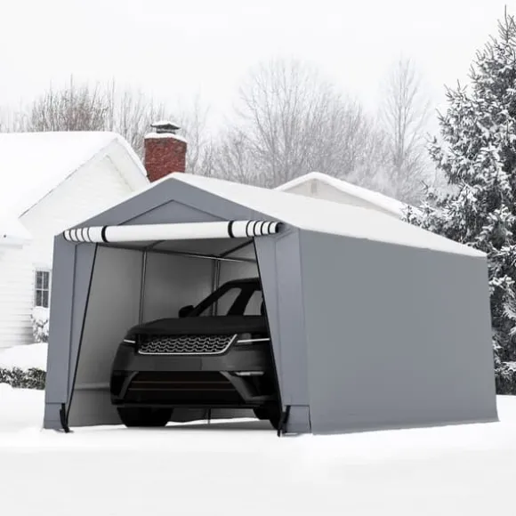 Udendørs carport, 10x16x8,1 ft, grå