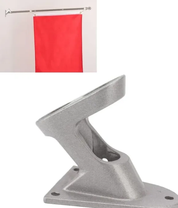 Udendørs flagstangsstativ, vægmonteret flagstangsbeslag i aluminiumslegering, kraftig udendørs flagstangsstativ med dobbelte huller (sølv)