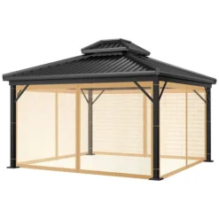 Udendørs Gazebo Myggenet, Lynlåslukning, Holdbart Polyester, Nem Installation,Brun kun netting, L360xB360xH230CM