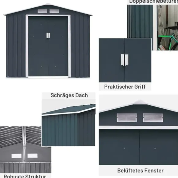 Udendørs haveopbevaringsskur, 7,0' x 4,2' x 6,1', Grå