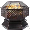 Udendørs Hexagonal Havegrill, Kulgrill, Brandsikker Stål med Gitterdæksel
