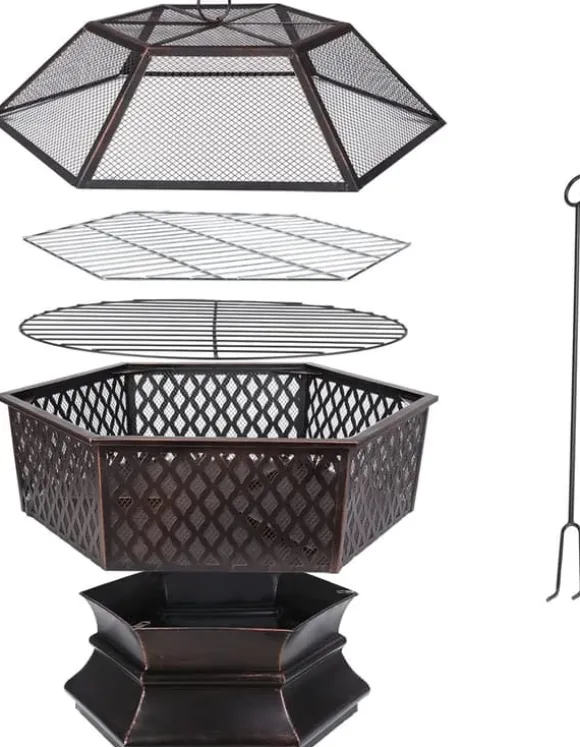 Udendørs Hexagonal Havegrill, Kulgrill, Brandsikker Stål med Gitterdæksel